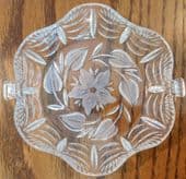 Vintage glass sweet dish bowl with flower design on base 6.5" across